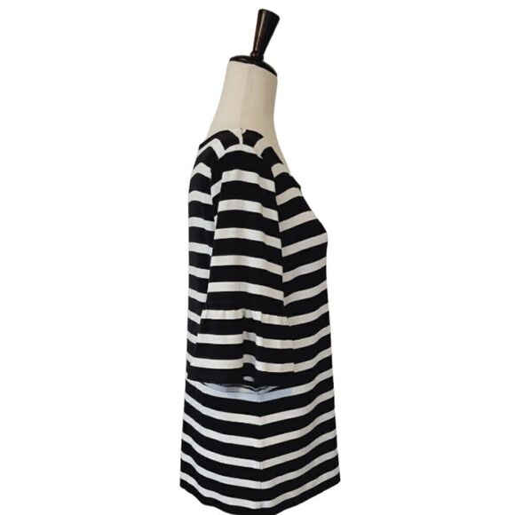 Talbots Black & White Striped  Ruffle Detail Sleeve Stretch Knit  Blouse Size L - Picture 4 of 7